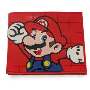 Mario Super Mario Red Embossed Logo Bifold Wallet ID Window